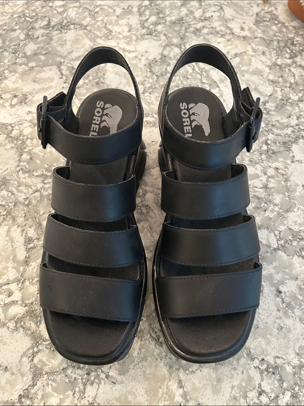 Sorel Black Strappy Platform Sandals